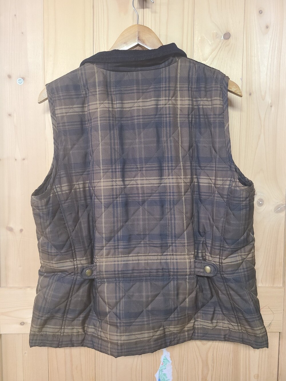 Lauren Ralph Lauren Brown Plaid Quilted Vest with Corduroy Trim - Picture 5 of 8